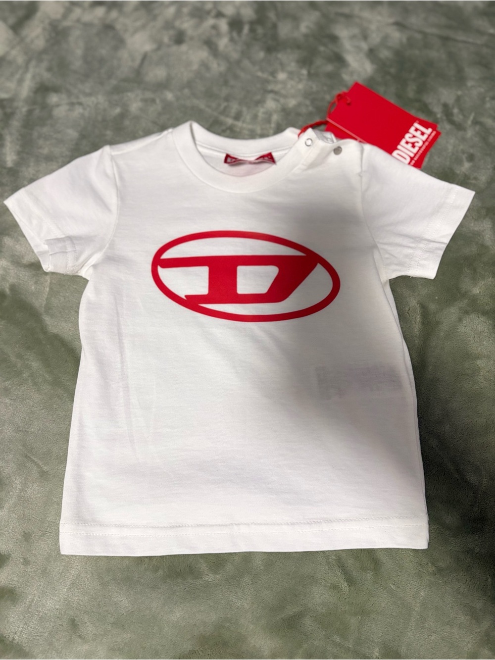 Diesel White Tee with Red Logo for Kids